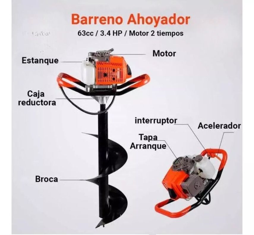 Ahoyador Barreno Con 3 Brocas Y Extensión 63cc Bencina-3