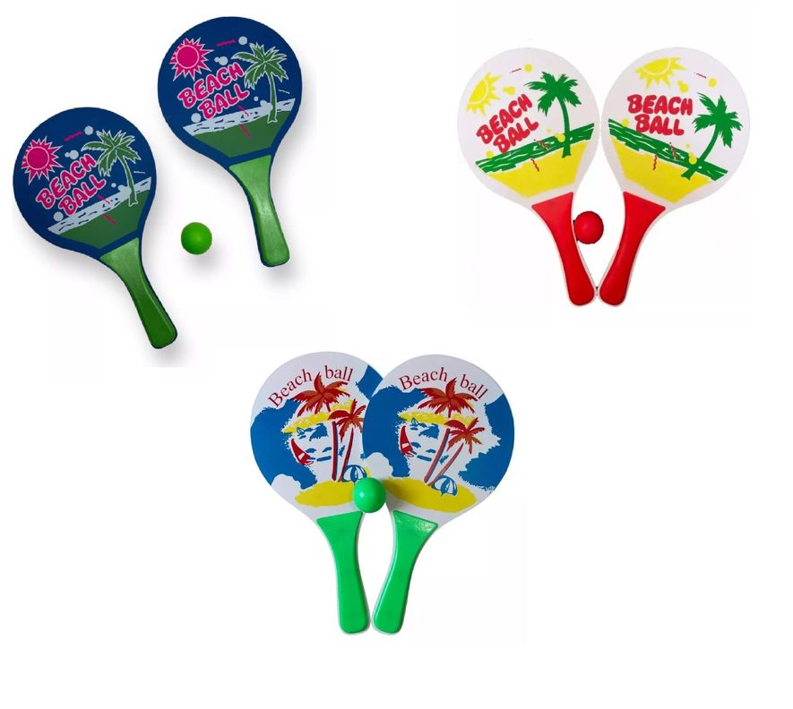 Set Paletas De Playa de Madera Raquetas Playeras Mas Pelota-0