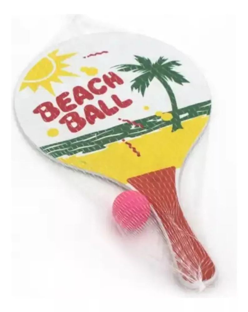 Set Paletas De Playa de Madera Raquetas Playeras Mas Pelota-2