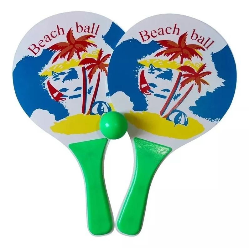 Set Paletas De Playa de Madera Raquetas Playeras Mas Pelota-3