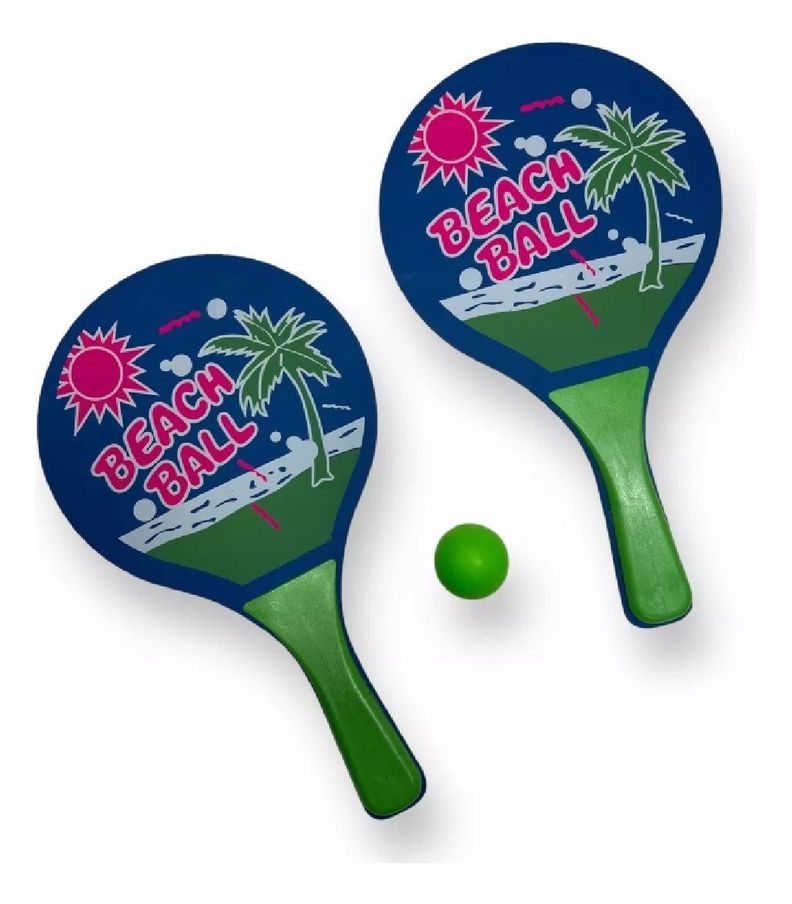 Set Paletas De Playa de Madera Raquetas Playeras Mas Pelota-4