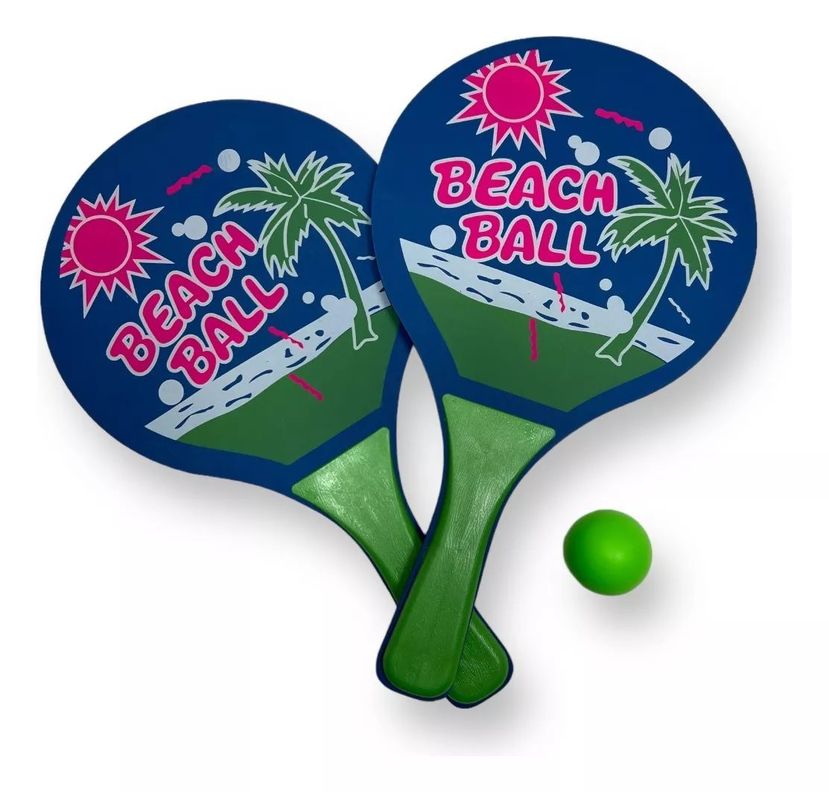Set Paletas De Playa de Madera Raquetas Playeras Mas Pelota-5