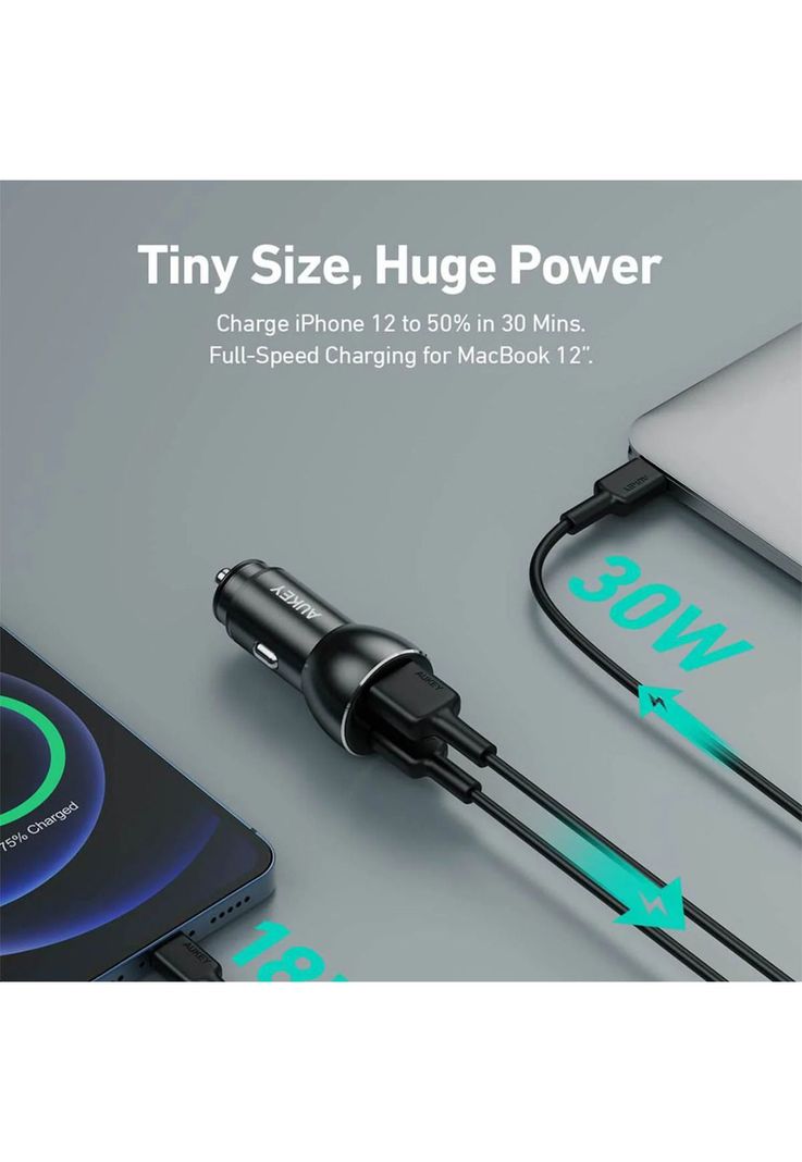 AUKEY Cargador de vehículo dual USB-C / USB-A 48W Negro CC-Y48-3