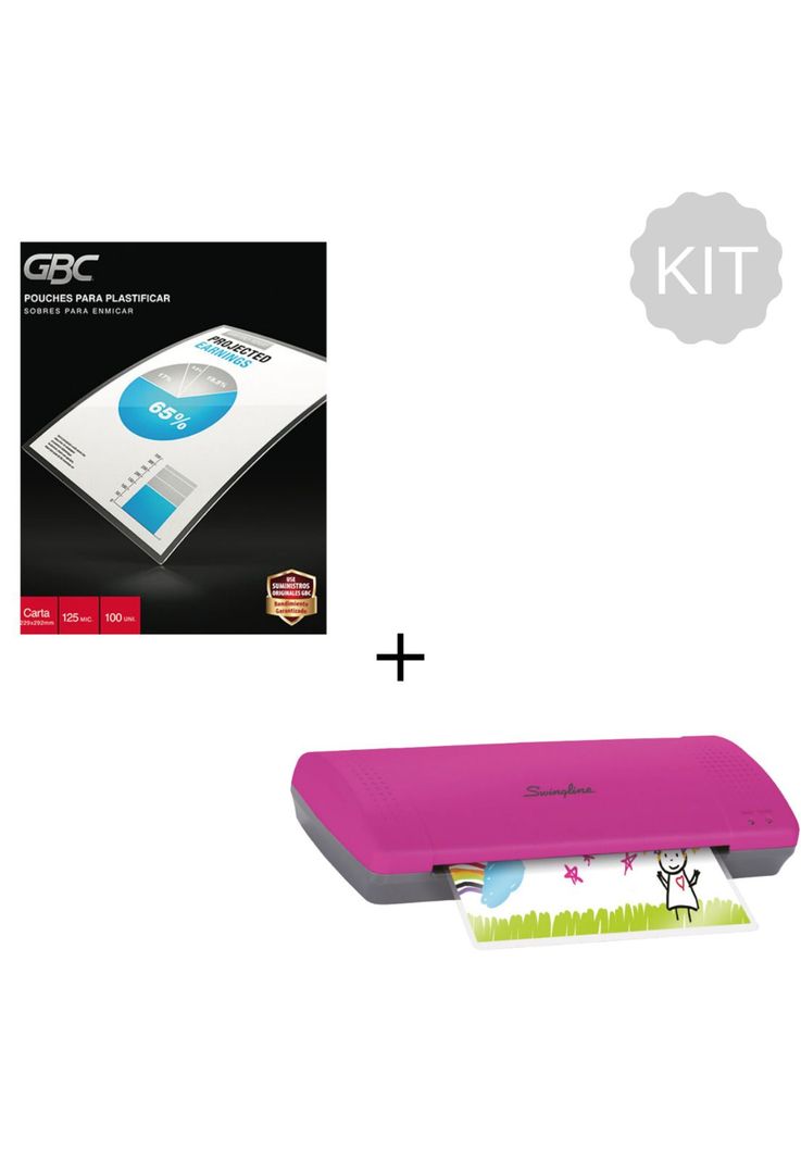 Kit Plastificadora Rosa A4/Carta Inspire Plus 22,8 cm Swingline + Caja Pouches de 100 Unidades Tamaño Carta 3 mil (125 Mic) GBC-0
