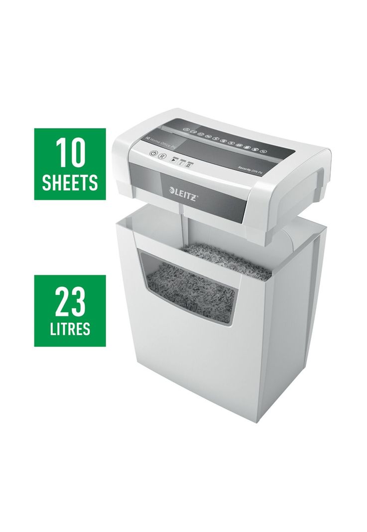 Trituradora de Papel Leitz IQ Home Office P4 Corte Confeti Capacidad 10 Hojas Papelero 23L-3
