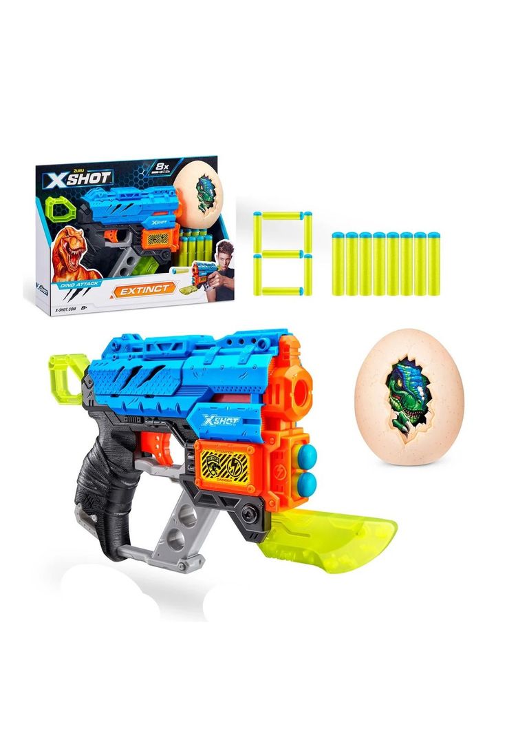 X-Shot Lanzador Dino Attack Extinct con 8 Dardos y 1 Huevo Amarillo