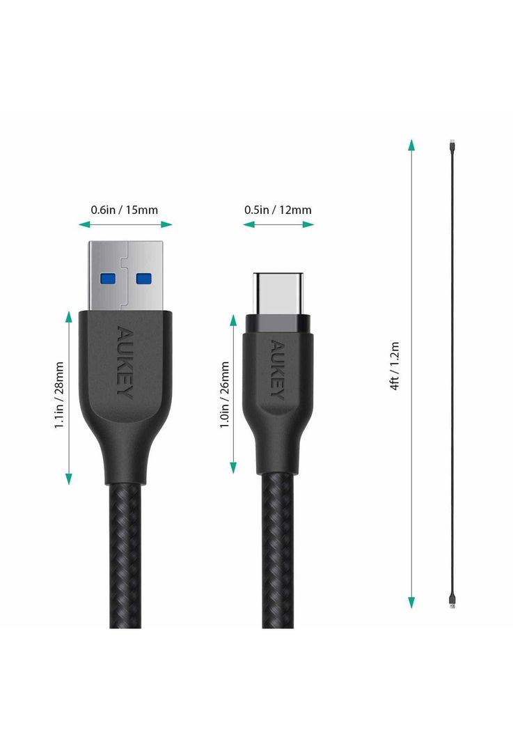 AUKEY Cable Trenzado USB Tipo-C a USB 3.1 1.2m Negro - CB-AC1-1