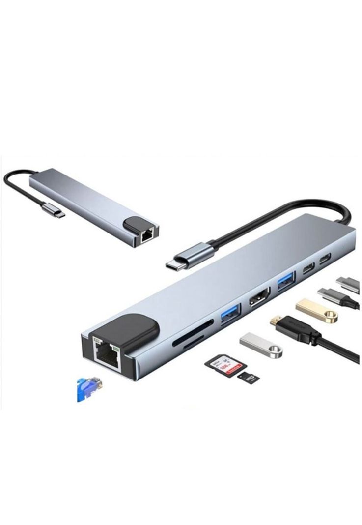 Adaptador Tipo C 8 En 1 Hub Usb 3.0 Hdmi 4k Multipuerto-0