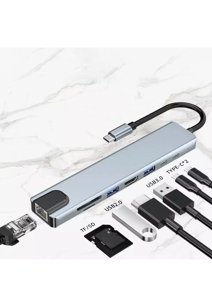 Adaptador Tipo C 8 En 1 Hub Usb 3.0 Hdmi 4k Multipuerto-1
