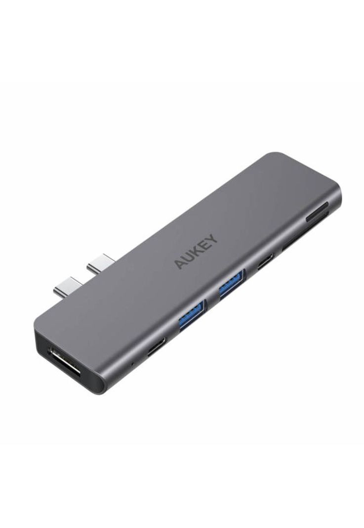 AUKEY HUB USB-C con HDMI Thunderbolt 3 USB-C 2 USB 3.0 y lector de tarjeta Negro - CB-C76-0