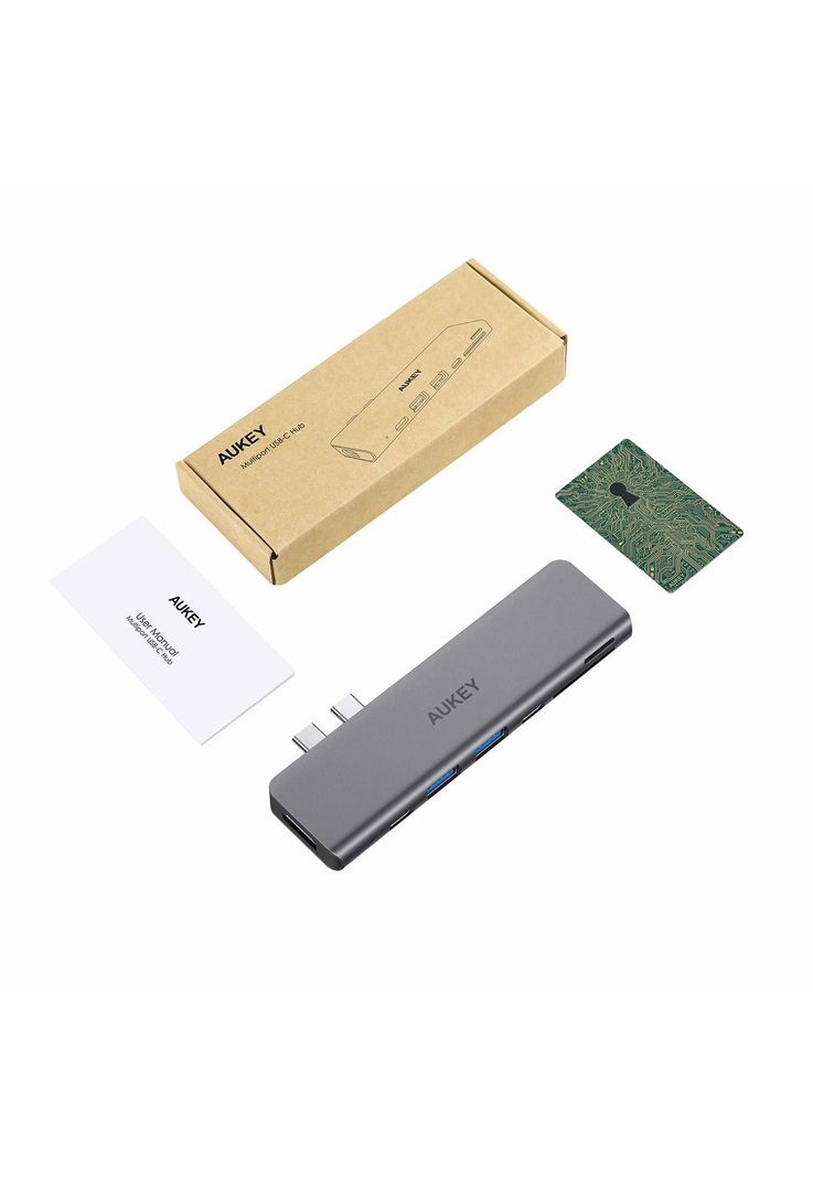AUKEY HUB USB-C con HDMI Thunderbolt 3 USB-C 2 USB 3.0 y lector de tarjeta Negro - CB-C76-1