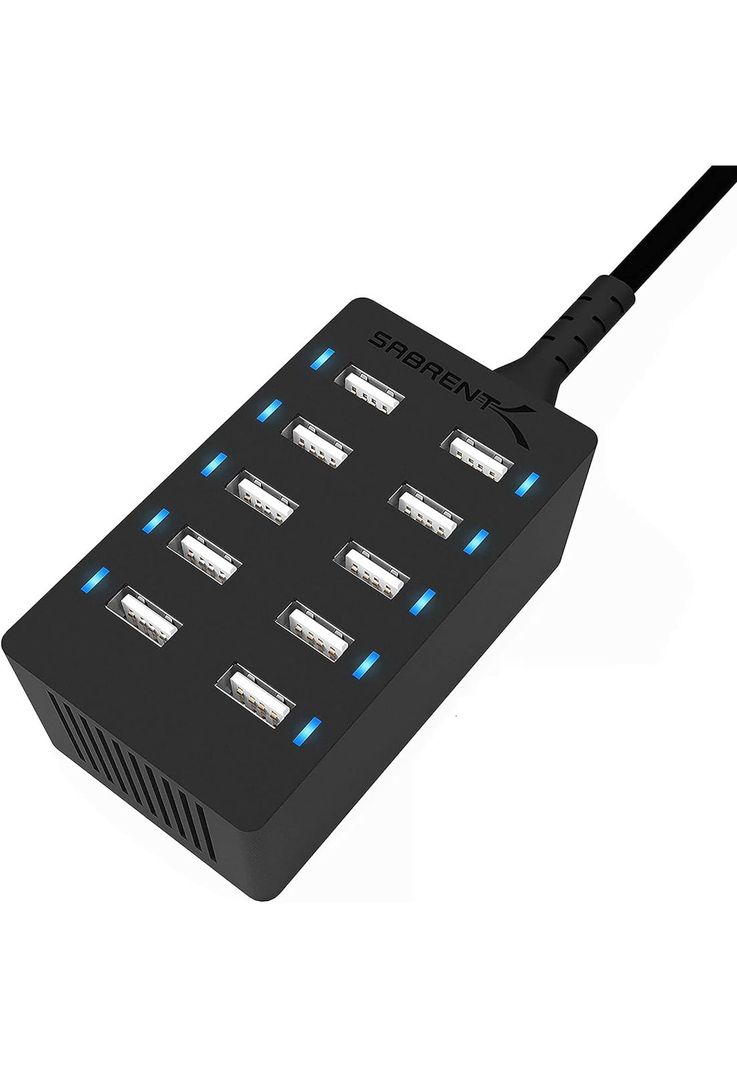 Estación de Carga móvil USB-A de 10 Puertos Carga rapida 60W Compatible con Samsung, lPhone, lPad y mas-0
