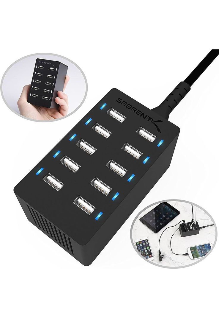 Estación de Carga móvil USB-A de 10 Puertos Carga rapida 60W Compatible con Samsung, lPhone, lPad y mas-1