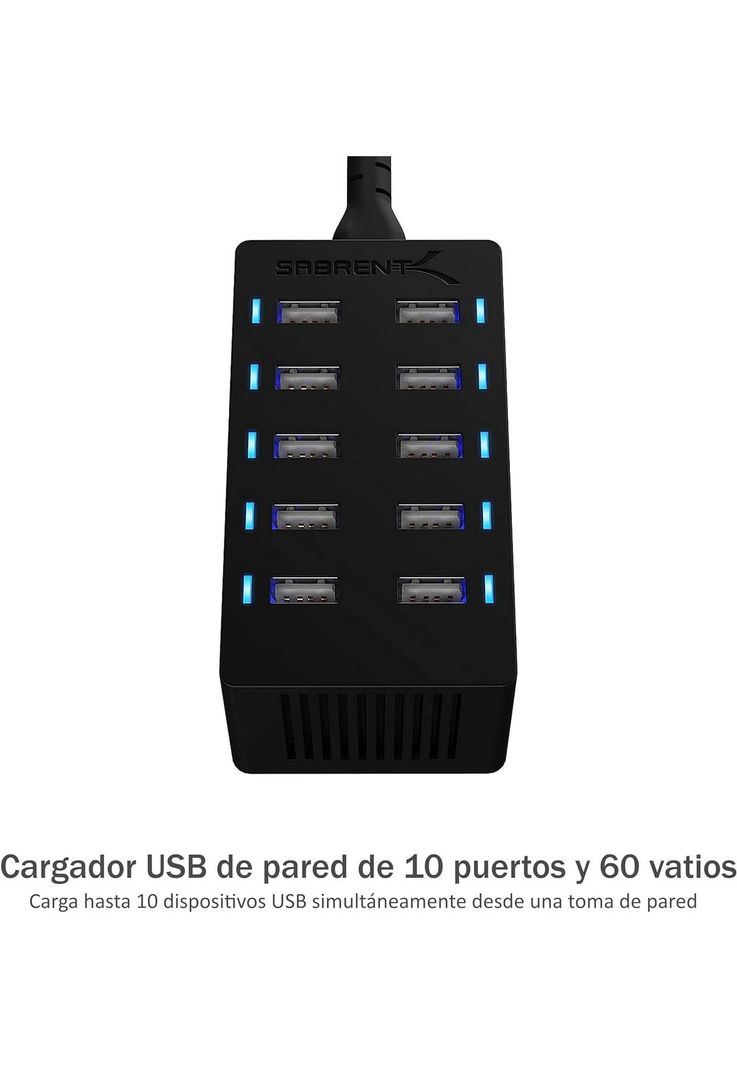Estación de Carga móvil USB-A de 10 Puertos Carga rapida 60W Compatible con Samsung, lPhone, lPad y mas-2