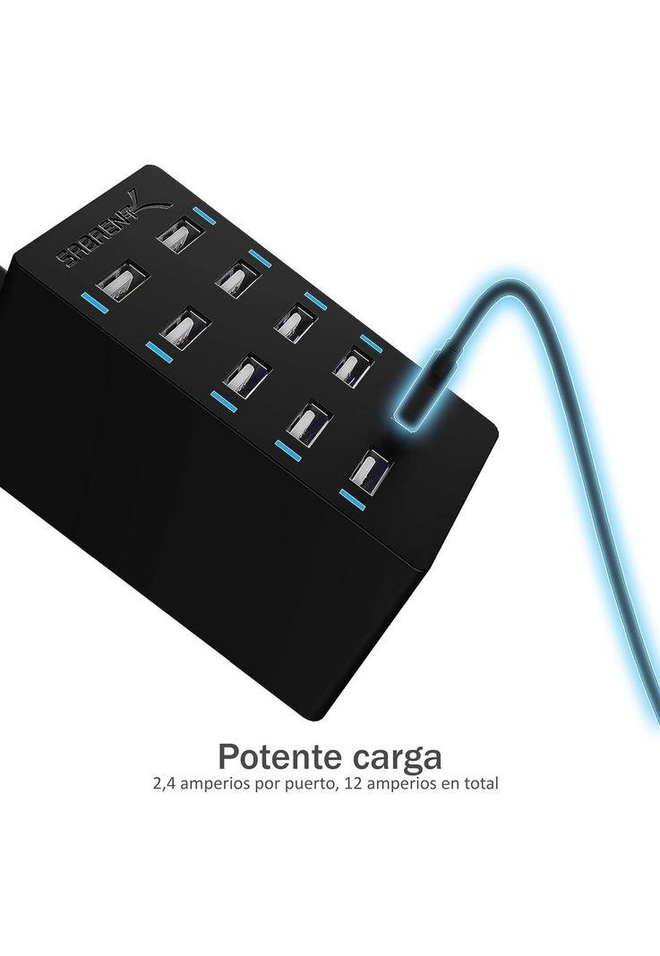 Estación de Carga móvil USB-A de 10 Puertos Carga rapida 60W Compatible con Samsung, lPhone, lPad y mas-3