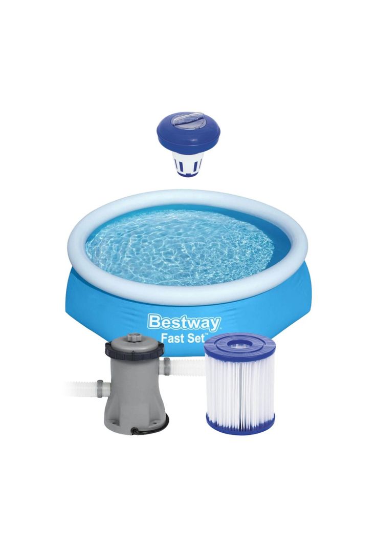 Kit Bestway Piscina Redonda Fácil Armado con Filtro 2.44x61cm Azul + Porta Cloro-0