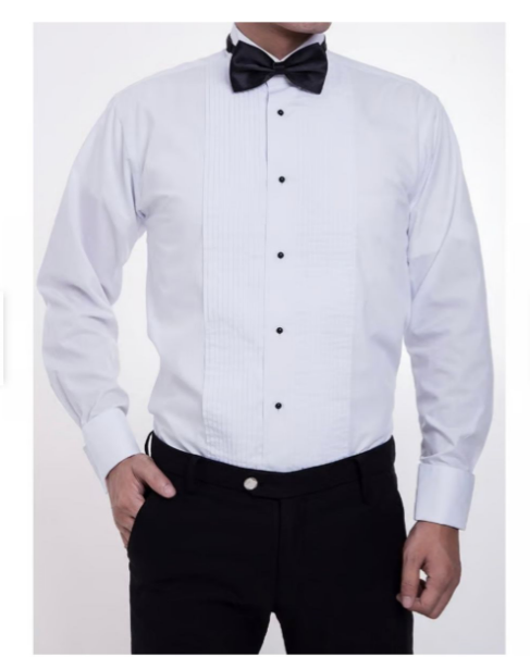 Camisa blanca plisada cuello paloma para novio y otros eventos-0