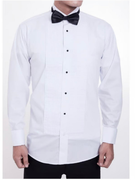 Camisa blanca plisada cuello paloma para novio y otros eventos-2