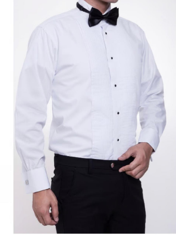 Camisa blanca plisada cuello paloma para novio y otros eventos Blanco S