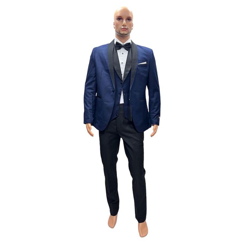 Traje Elegante de 4 piezas,boda  azul marino combine con pantalones negros-1