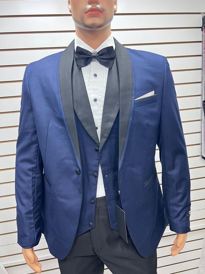 Traje Elegante de 4 piezas,boda  azul marino combine con pantalones negros-3