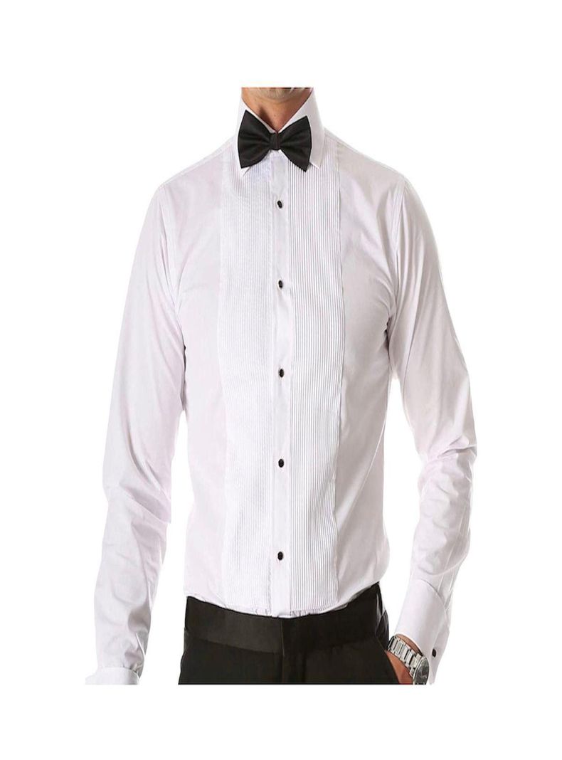 Camisa Blanca Plisada Esmoquin De Hombre, Novio,evento  Blanco S