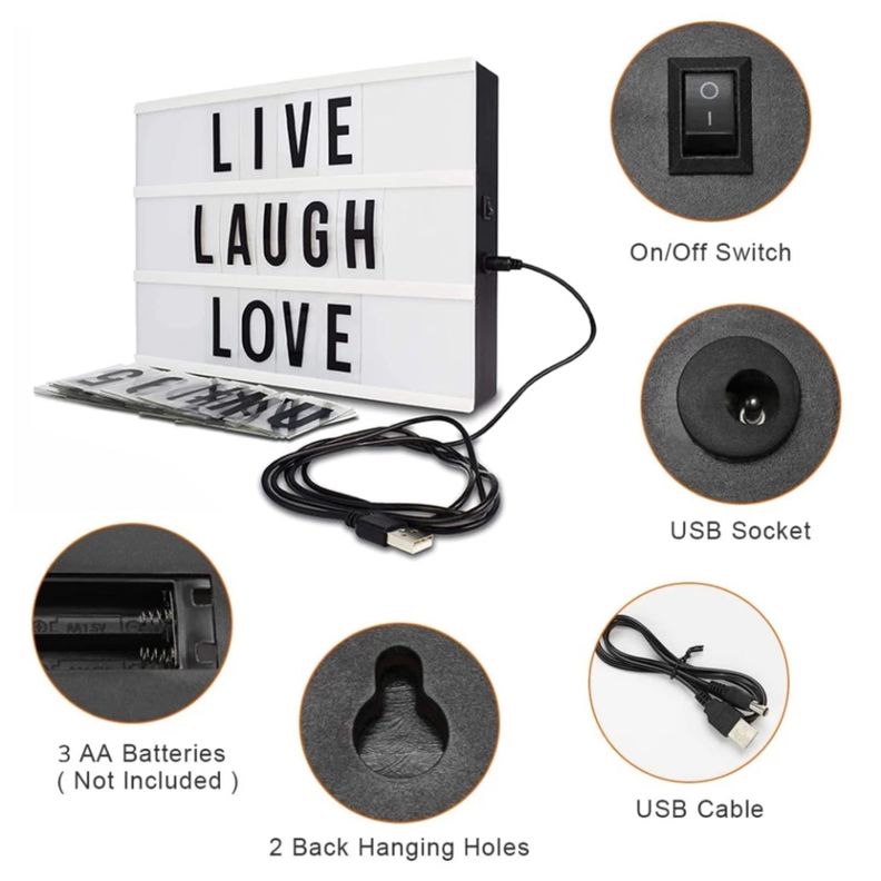 Caja de Luz Led para Mensajes Letras Números y Símbolos - Negro-4