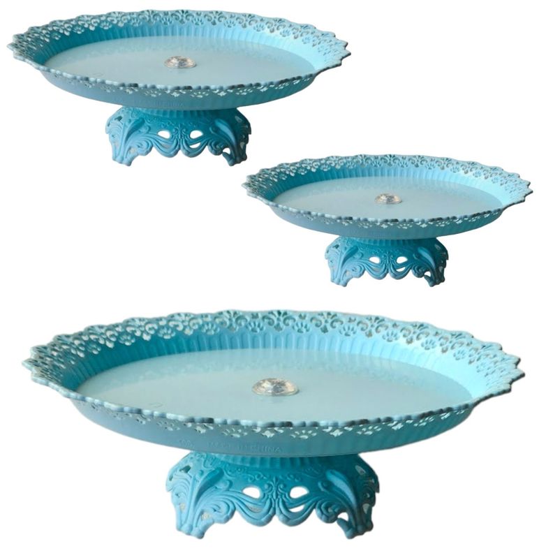 Pack 3 Bandejas Redonda C/Base Baja 21cm/24cm/28cm - Celeste-0