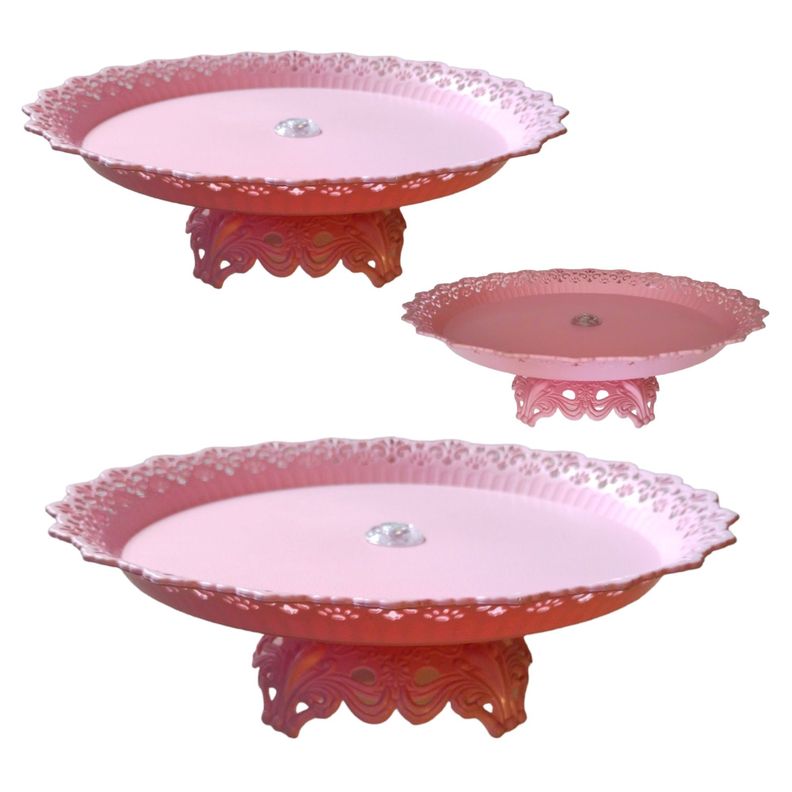 Pack 3 Bandejas Redonda C/Base Baja 21cm/24cm/28cm - Rosado