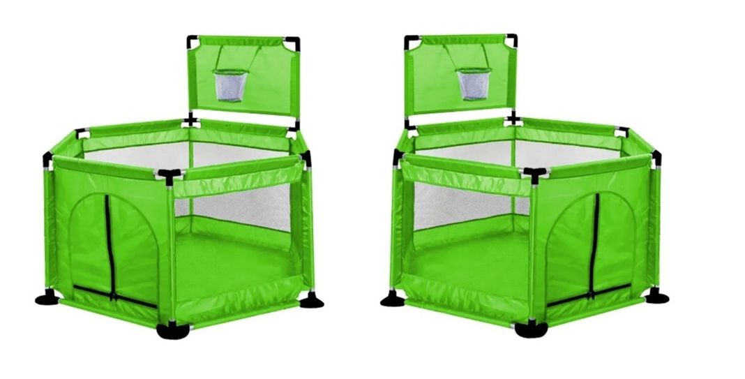 CORRAL EXAGONAL CON ARO BASKETBALL PARA BEBES VERDE PISTACHO-1
