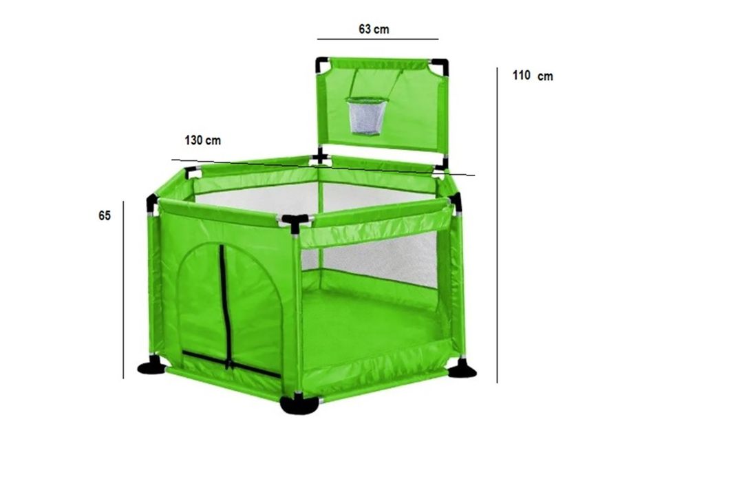 CORRAL EXAGONAL CON ARO BASKETBALL PARA BEBES VERDE PISTACHO-2