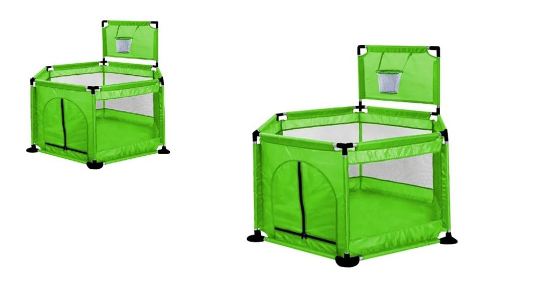 CORRAL EXAGONAL CON ARO BASKETBALL PARA BEBES VERDE PISTACHO-3