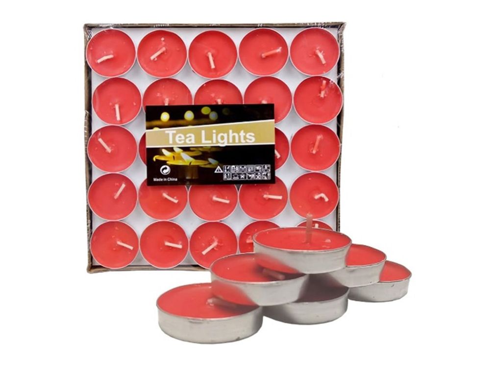 SET DE 50 VELAS TEA LIGHT 0.9 X 3.5 CM ROJA-0