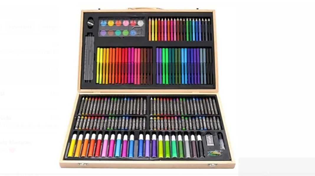 Set de arte 180 Pcs Lapices Para Colorear Maleta De Madera-0