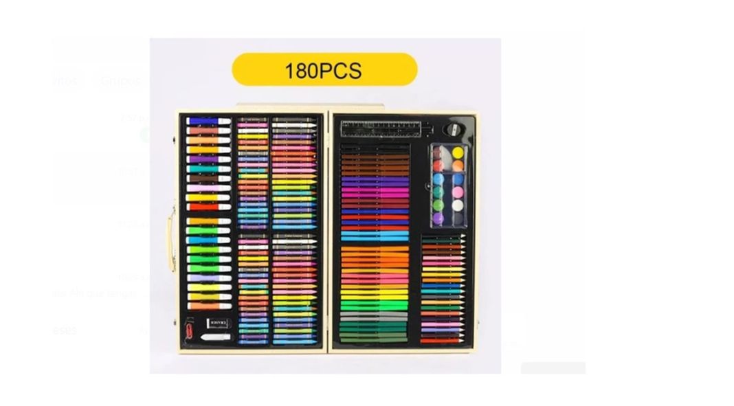 Set de arte 180 Pcs Lapices Para Colorear Maleta De Madera-2