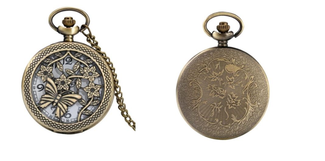 RELOJ DE BOLSILLO MARIPOSA CON TAPA CALADA VINTAGE-1