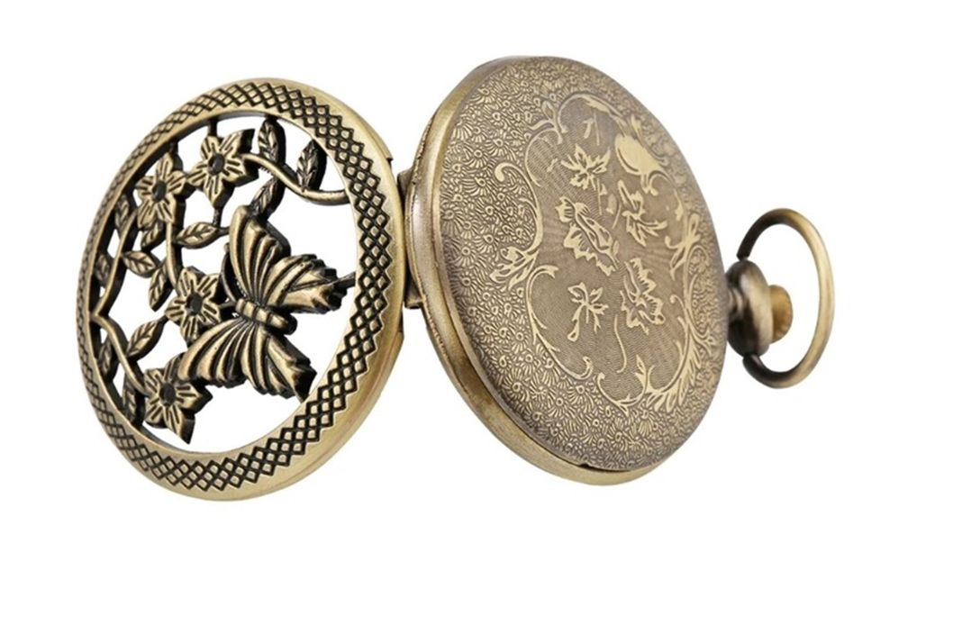 RELOJ DE BOLSILLO MARIPOSA CON TAPA CALADA VINTAGE-4