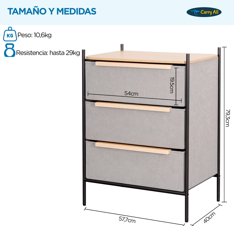 Velador Cajonera 3 Cajones Carry All Línea Minimalist -1