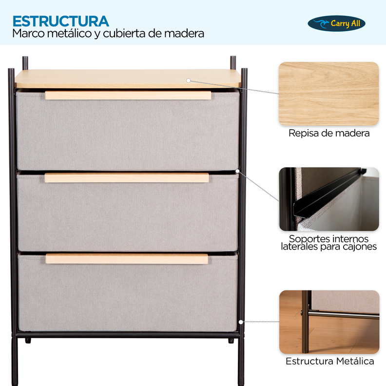 Velador Cajonera 3 Cajones Carry All Línea Minimalist -3