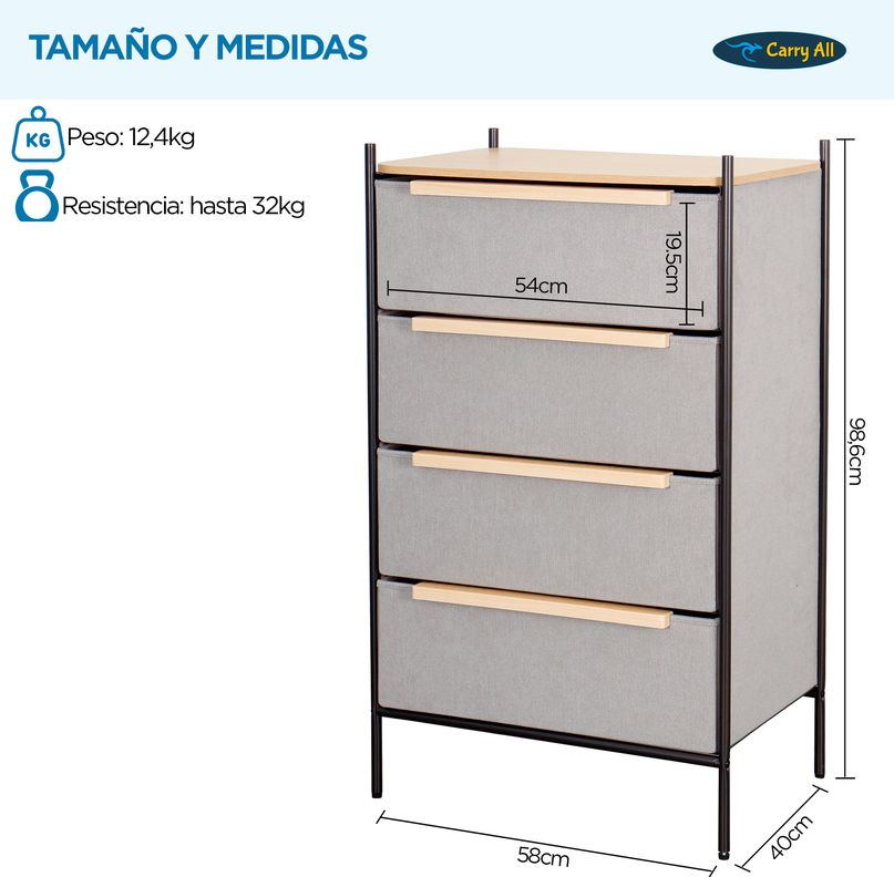 Velador 4 Cajones Carry All® Línea Minimalist -1