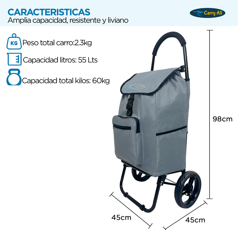 Carrito de Compras  Plegable Carry All® Sidney 55 Litros Tipo Yegua Gris-3