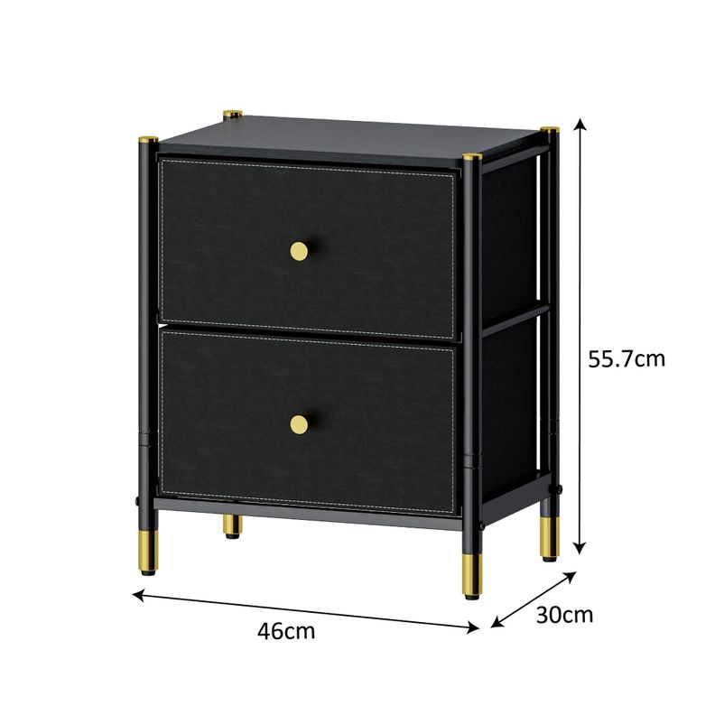 Velador Cajonera 2 Cajones Metal Madera Eco Cuero-1