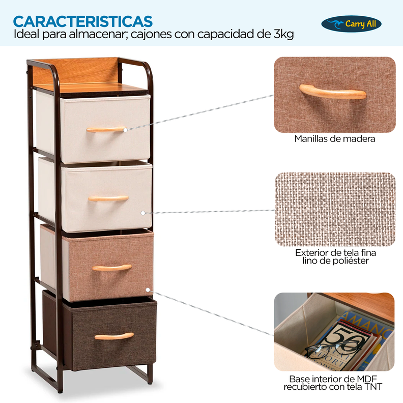 Velador Cajonera 4 Cajones Carry All® Linea Hogar-3