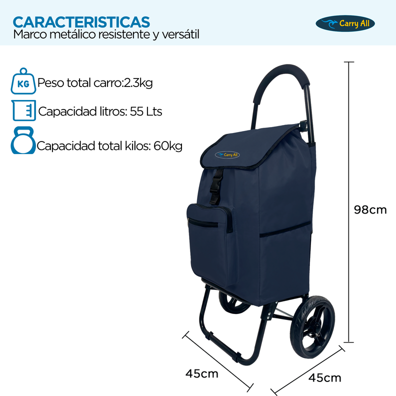 Carrito De Compras Plegable Carry All Sidney 55 Litros Carro De Feria Azul-3