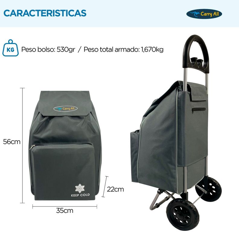 Carrito De Compras Plegable Carry All Glasgow 47 Litros Gris-1