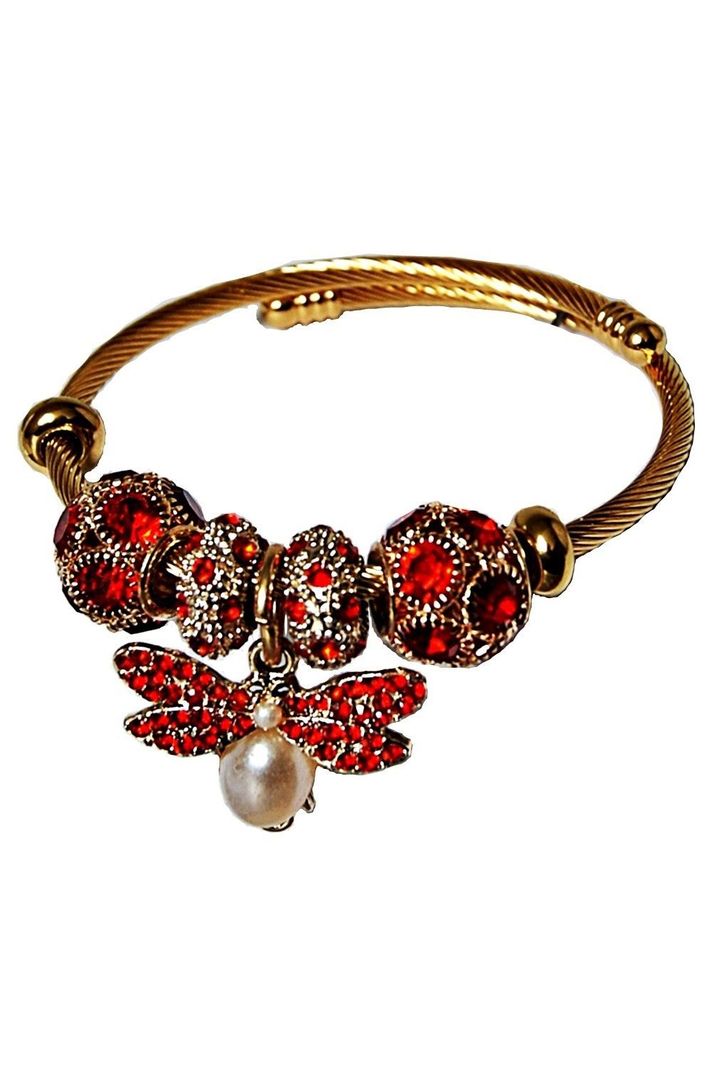 Pulsera Acero y Charms L.ibélula Rojo-0