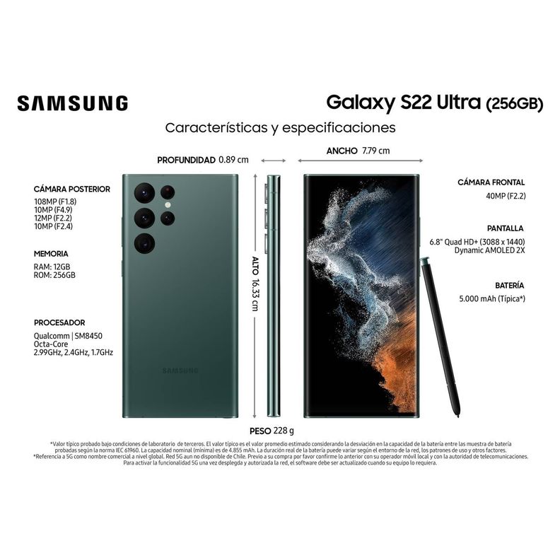 Samsung Galaxy S22 Ultra 5G 256GB - Reacondicionado - Verde-1