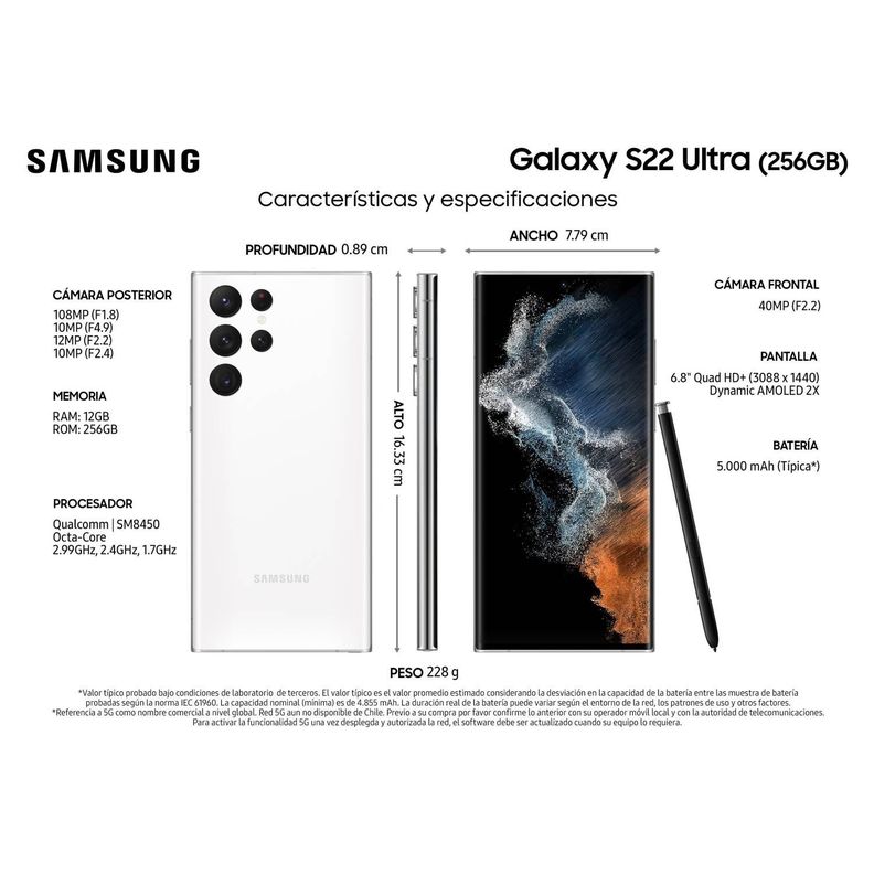 Samsung Galaxy S22 Ultra 5G 256GB - Reacondicionado - Blanco-1