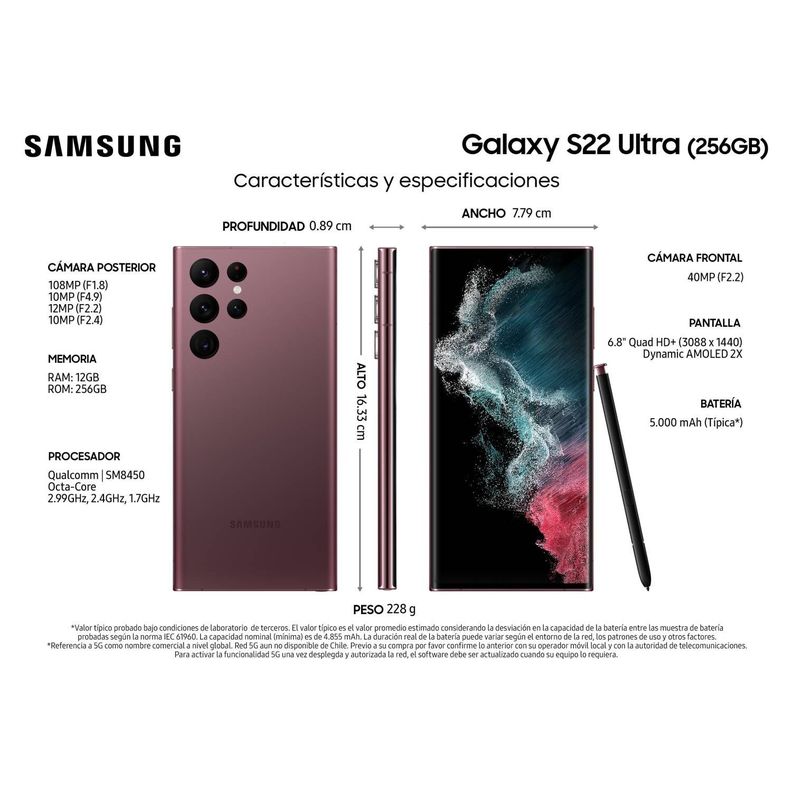 Samsung Galaxy S22 Ultra 5G 256GB - Reacondicionado - Burdeo-1