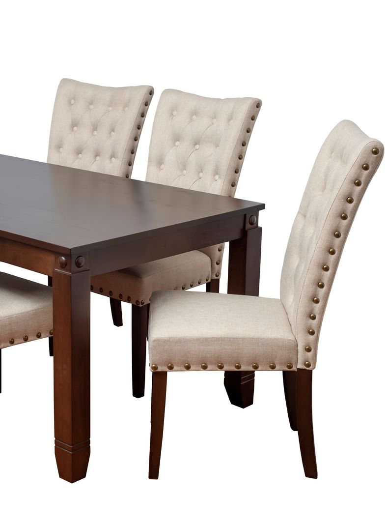 Comedor de madera con 6 sillas  Capitoné Beige-1